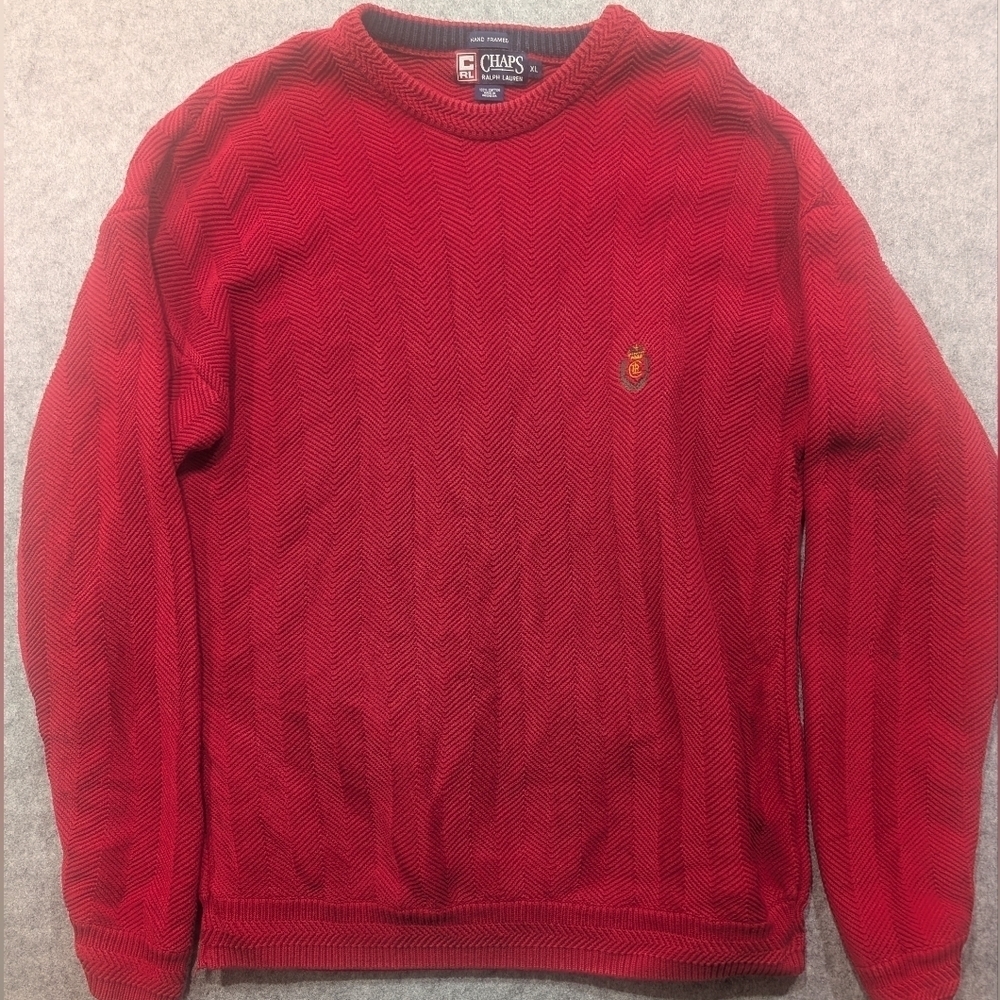 Vintage Chaps Ralph Lauren Pull Over Crew Neck Sweater Embroidered Red XL Men